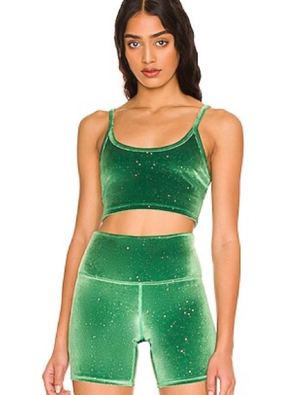 Beach Riot Emerald Green Velvet Sparkle Bralette